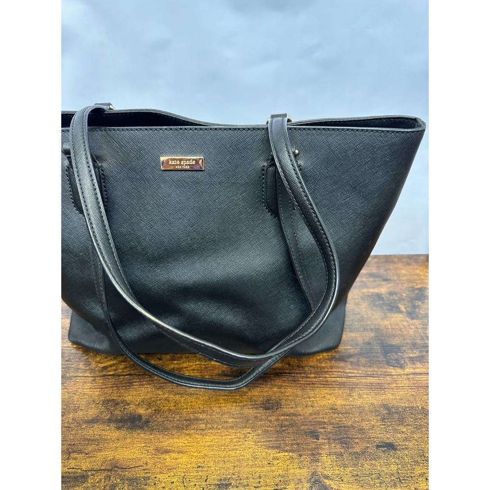 Kate Spade New York Black Saffiano Leather Large Tote Bag Zip Top Shoulder Purse - Picture 15 of 16